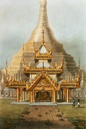 The Gold Temple of the Principal Idol Guadma at Rangoon plate 7 from 'Rangoon Views', engraved by Ge 13th