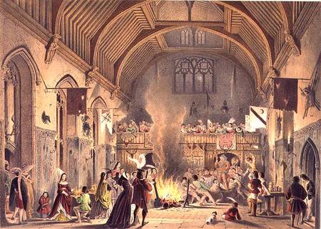 Banquet in the baronial hall, Penshurst Place, Kent, from 'Architecture in the Middle Ages' von Joseph Nash