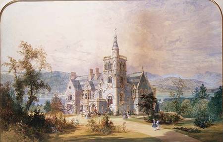 A Scottish baronial mansion (w/c and gouache) von Joseph Nash