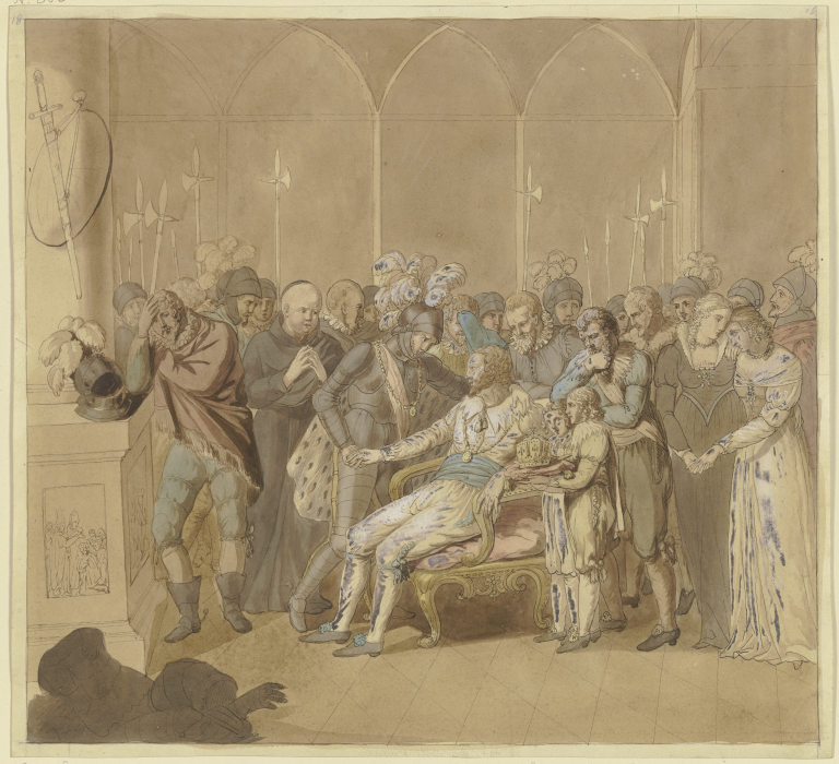 König Günther versöhnt sich 1349 auf dem Sterbebette mit seinem Gegenkönig Karl IV. von Joseph Nicolaus Peroux