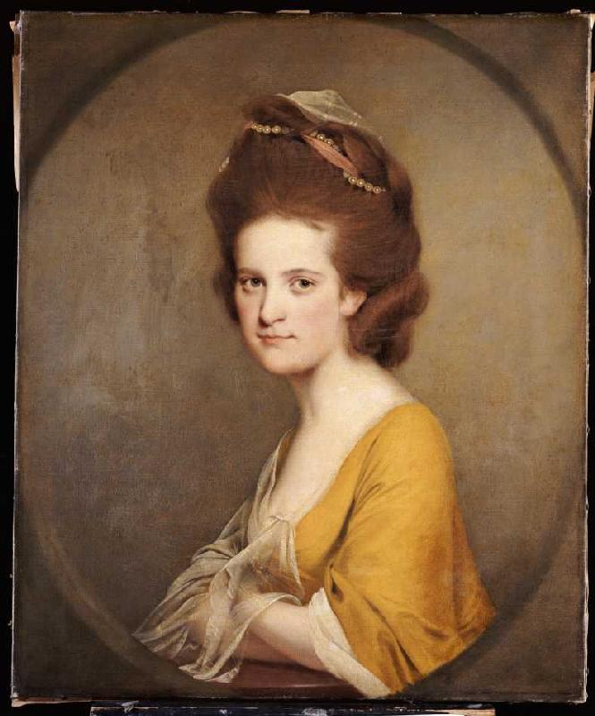 Dorothy Hodges (1752-1800) in einem gelben Kleid. von Joseph Wright of Derby