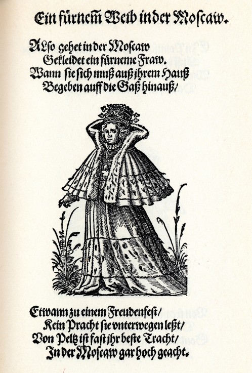 Vornehme Frau aus Moskau. Aus dem illustrierten Frauentrachtenbuch (Frankfurt, 1586) von Jost Amman