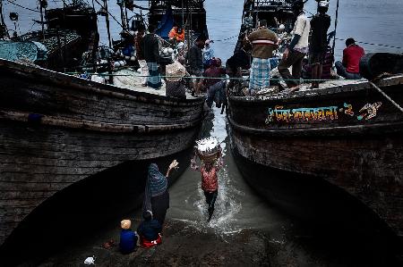 Frau bettelt um etwas Fisch – Bangladesch