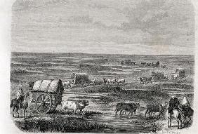 Wagon Train on the Argentinian Pampas in the 1860s, engraved by Alfred Louis Sargent (b.1828) (engra 1847