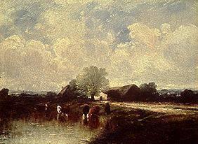 Landschaft mit Kühen an der Tränke 1850