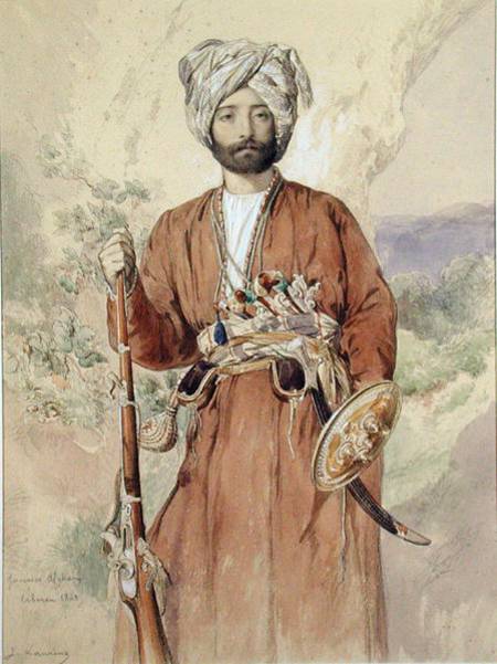 Study of an Afghan Warrior, Tehran, 1848 (pencil, w/c & von Jules Joseph Augustin Laurens