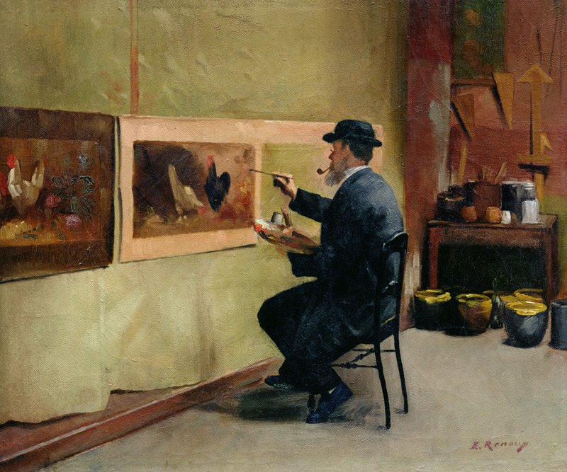 Charles Philippe Gevens, father-in-law of the artist, painting in his studio 21, avenue d''Eylau von Jules Ernest Renoux