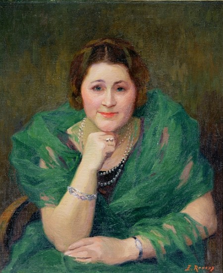 Portrait of a Russian Woman with a Green Scarf von Jules Ernest Renoux
