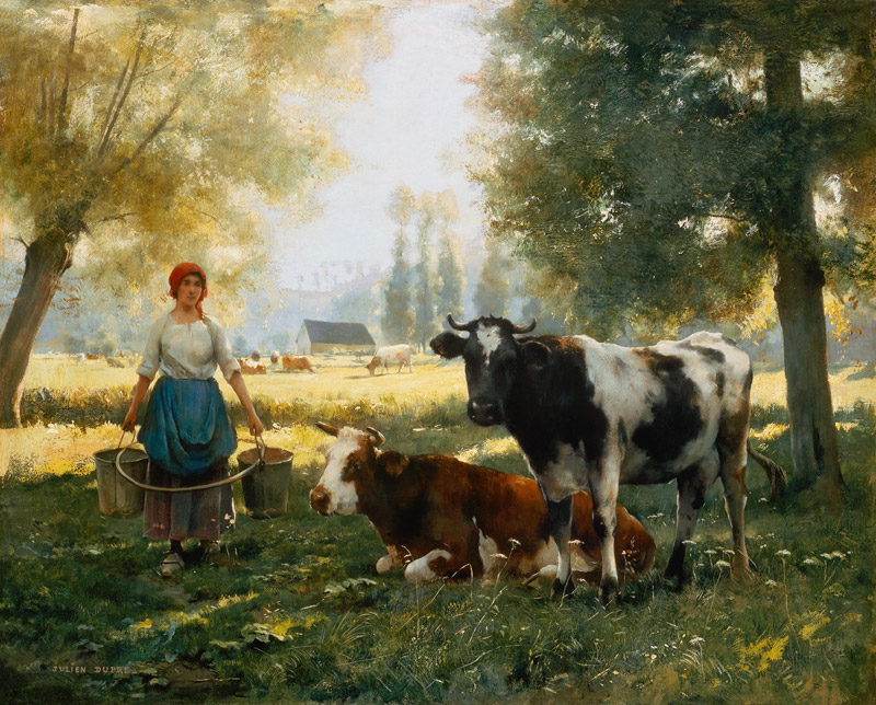 Melkmädchen mit seinen Kühen von Julien Dupré