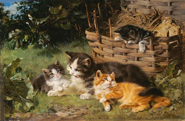 Katzenmutter mit drei Jungen von Julius Adam