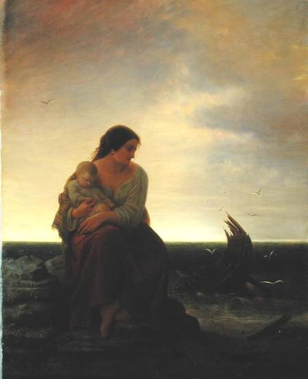 Fisherman's Wife Mourning on the Beach von Julius Muhr