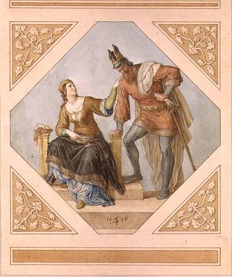 Brunhilde and Hagen, illustration for 'The Niebelungen' by Richard Wagner (1813-83), 1846 von Julius Schnorr von Carolsfeld