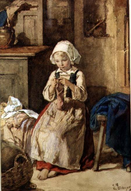 Young girl sewing von Julius Trayer