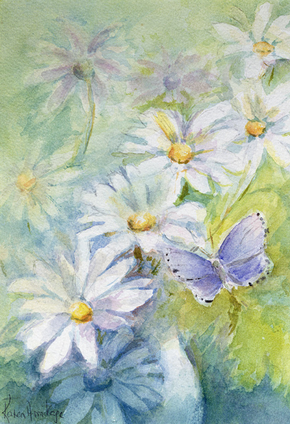 Common Blue (Polyommetus Icarus) on Daisies  von Karen  Armitage