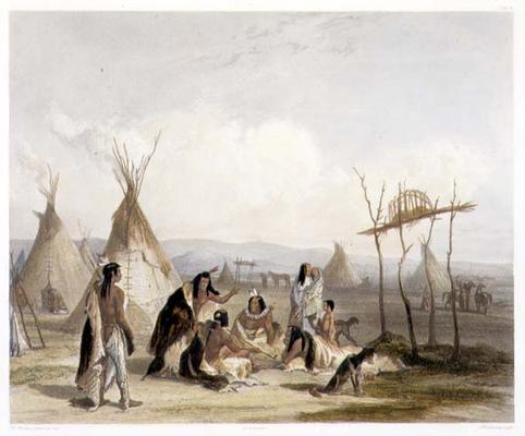 Funeral Scaffold of a Sioux Chief near Fort Pierre, plate 11 from Volume 2 of 'Travels in the Interi von Karl Bodmer