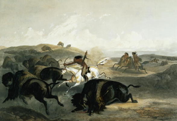 Indians Hunting the Bison, plate 31 from Volume 2 of 'Travels in the Interior of North America', eng von Karl Bodmer