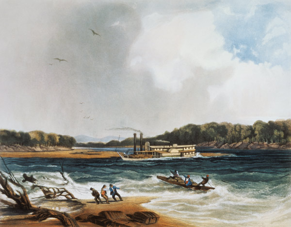 The Steamer Yellow-Stone on the 19th April 1833, plate 4 from volume 2 of `Travels in the Interior o von Karl Bodmer