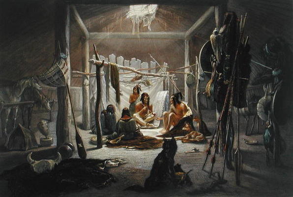 The Interior of the Hut of a Mandan Chief, plate 19 from Volume 2 of 'Travels in the Interior of Nor von Karl Bodmer