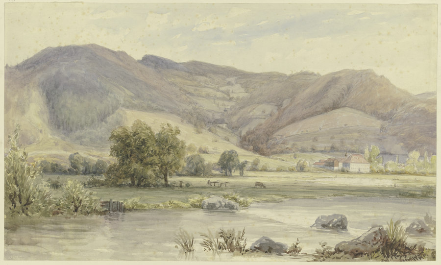 Flusslandschaft mit hohen Bergen von Karl Peter Burnitz