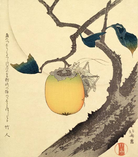 Moon, Persimmon and Grasshopper, 1807 (colour woodcut) von Katsushika Hokusai