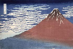 Fine weather with South wind, from 'Fugaku sanjurokkei' (Thirty-Six Views of Mount Fuji) c.1831 (col 14th
