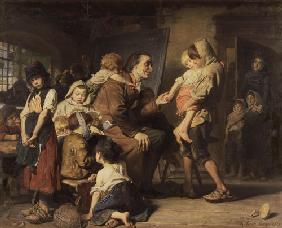 Pestalozzi bei den Waisenkindern in Stans. 1879