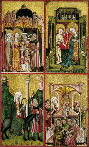 Altarflügel mit der Vermählung Marias, der Verkündigung, der Flucht nach Ägypten und dem 12-jährigen von Konrad von Soest