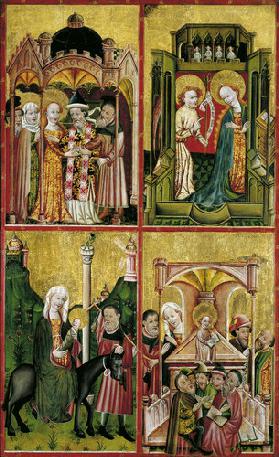 Altarflügel mit der Vermählung Marias, der Verkündigung, der Flucht nach Ägypten und dem 12-jährigen Um 1430