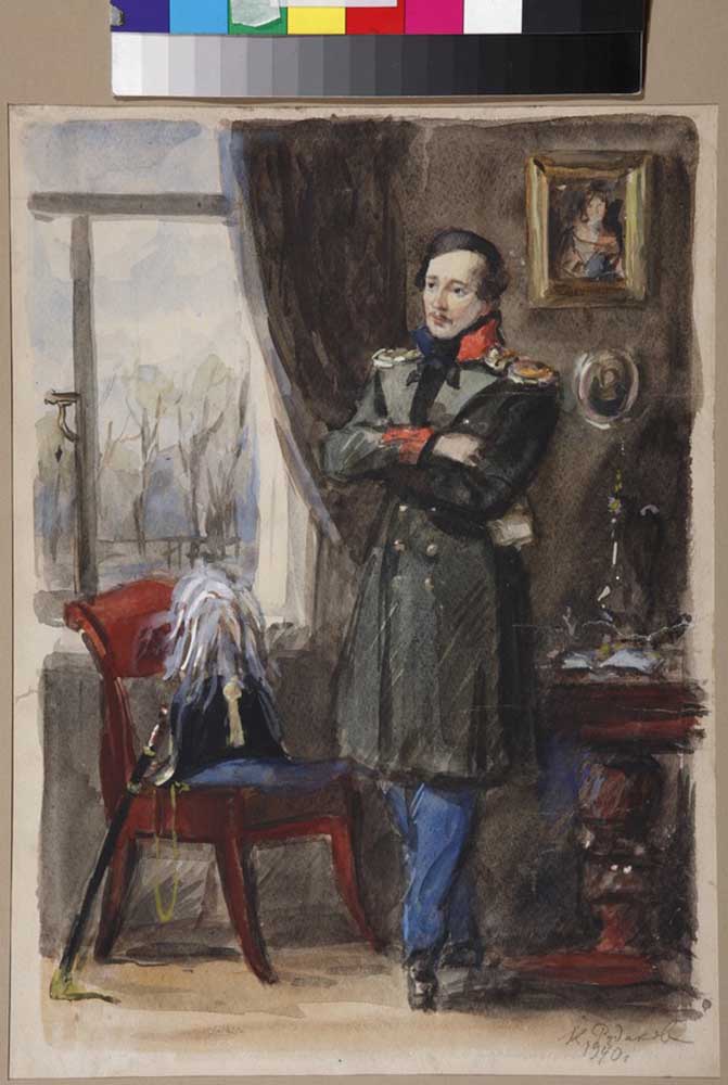 Porträt von Dichter Michail Jurjewitsch Lermontow (1814-1841) von Konstantin Iwanowitsch Rudakow