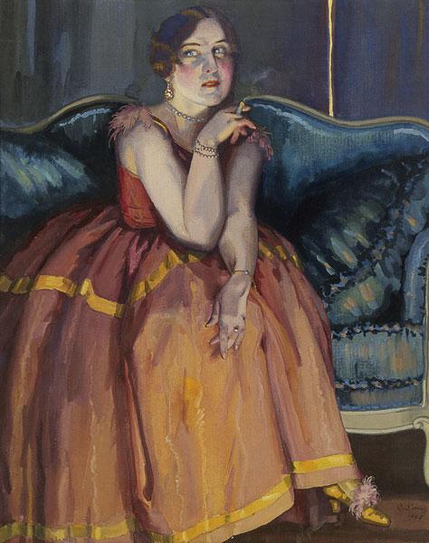 Eine Frau mit Zigarette auf dem Sofa 1925