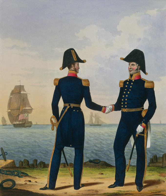 Captains, plate 5 from 'Costume of the Royal Navy and Marines', engraved by the artists, c.1830-37 von L. and Eschauzier, St. Mansion