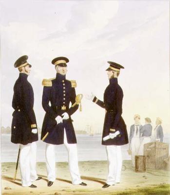 Captain, Flag Officer and Commander (Undress) plate 9 from 'Costume of the Royal Navy and Marines', von L. and Eschauzier, St. Mansion