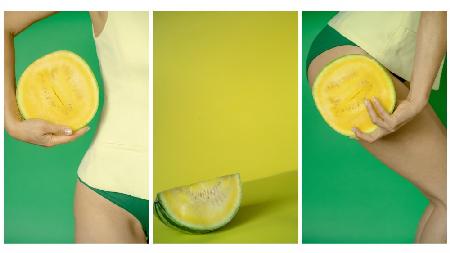 Triptychon mit gelber Wassermelone