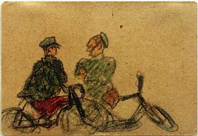Ohne Titel (Fahrradfahrer im Gespräch)  1919