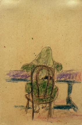 Ohne Titel (Mädchen am Tisch sitzend, von hinten)  1919
