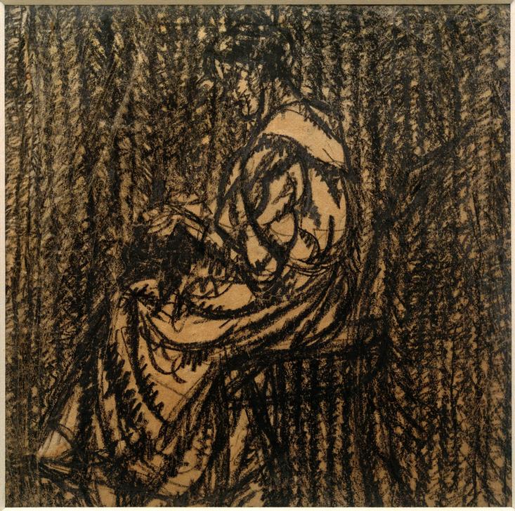 Ohne Titel (Sitzende Frau, von links, bei der Handarbeit)  von László Moholy-Nagy