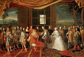 Meeting between Louis XIV (1638-1715) and Philippe IV (1605-65) at Isle des Faisans 7th Novemb