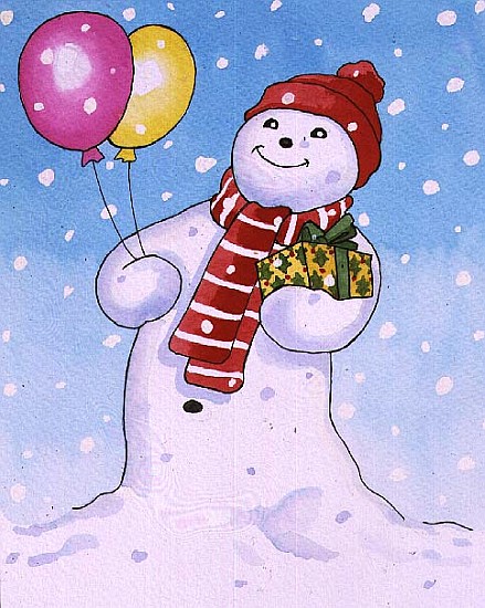 Snowman with Balloons, 1996 (w/c)  von Lavinia  Hamer