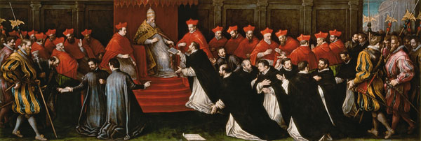 Pope Honorius III approving the order of Saint Dominic in 1216 von Leandro da Ponte