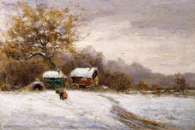 Gypsy Caravans in the Snow (oil on canvas) 17th