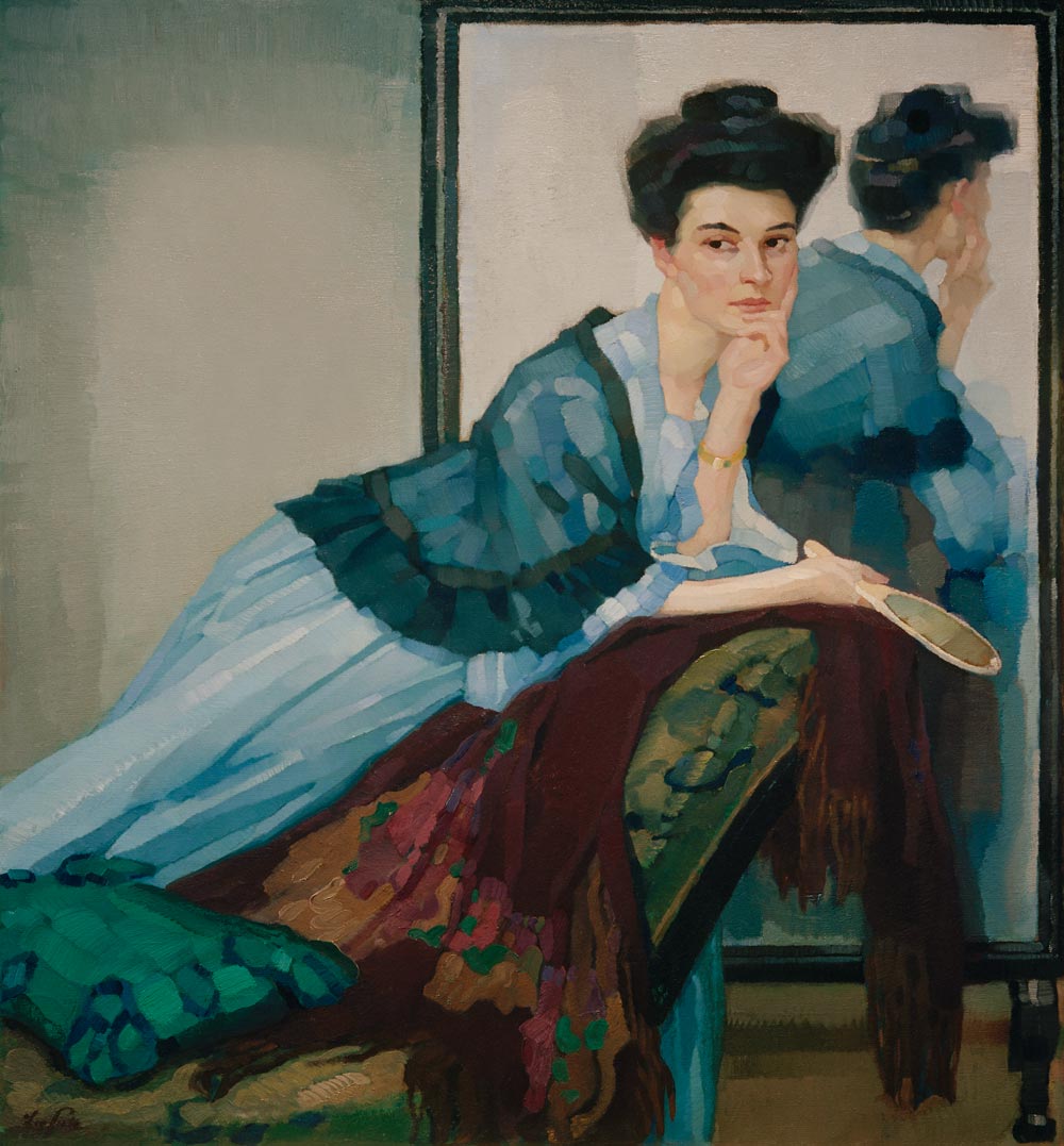 Dame in Blau, 1908. von Leo Putz