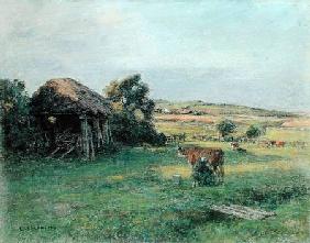 Landscape with a Peasant Woman Milking a Cow mid-1880s