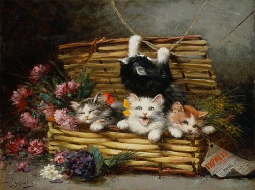 Ein Korb voller Katzen von Léon Charles Huber