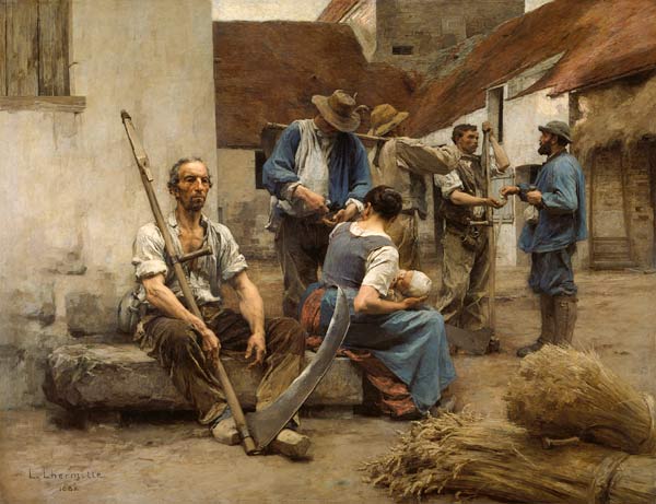 The Harvesters' Pay, after the original of 1882 (colour litho) von Leon Augustin Lhermitte
