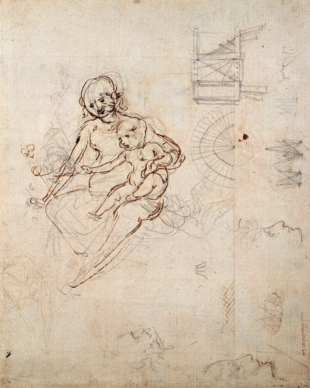 Studies for a Virgin and Child and of Heads in Profile and Machines, c.1478-80 von Leonardo da Vinci