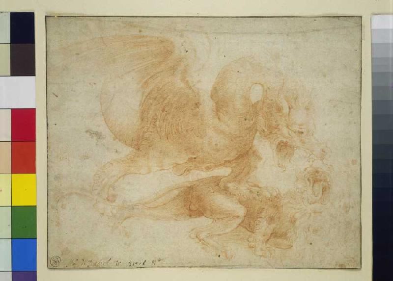 Ein Drache attakiert einen Löwen. von Leonardo da Vinci