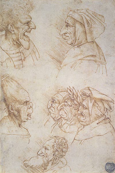 Seven Studies of Grotesque Faces von Leonardo da Vinci