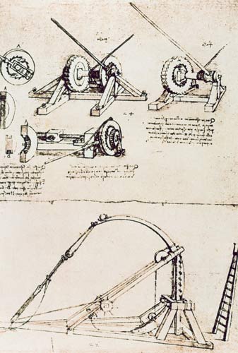 Study for catapults (pen & ink on paper) von Leonardo da Vinci