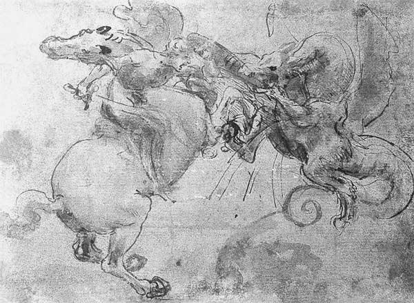 Battle between a Rider and a Dragon, c.1482 (stylus underdrawing, pen and brush on paper) C15th