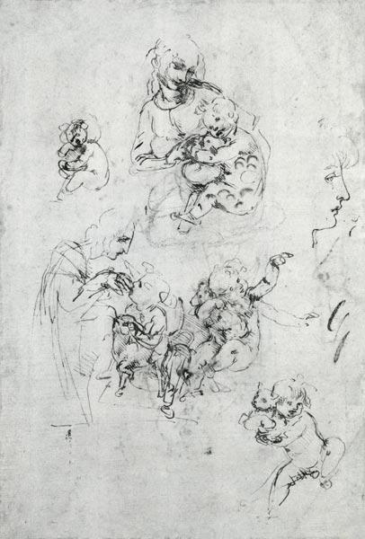 Studies for a Madonna with a cat, c.1478-80 (pen and ink over black chalk on paper)